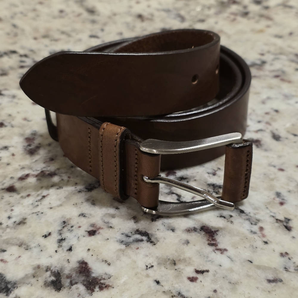 Genuine Leather Belt Made in Portugal Brushed Nickel Buckle Minimalist Preppy.42
